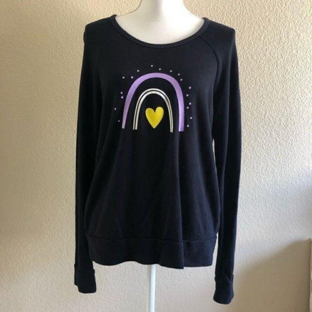 Sundry Dark Navy Rainbow Graphic Sweater XS